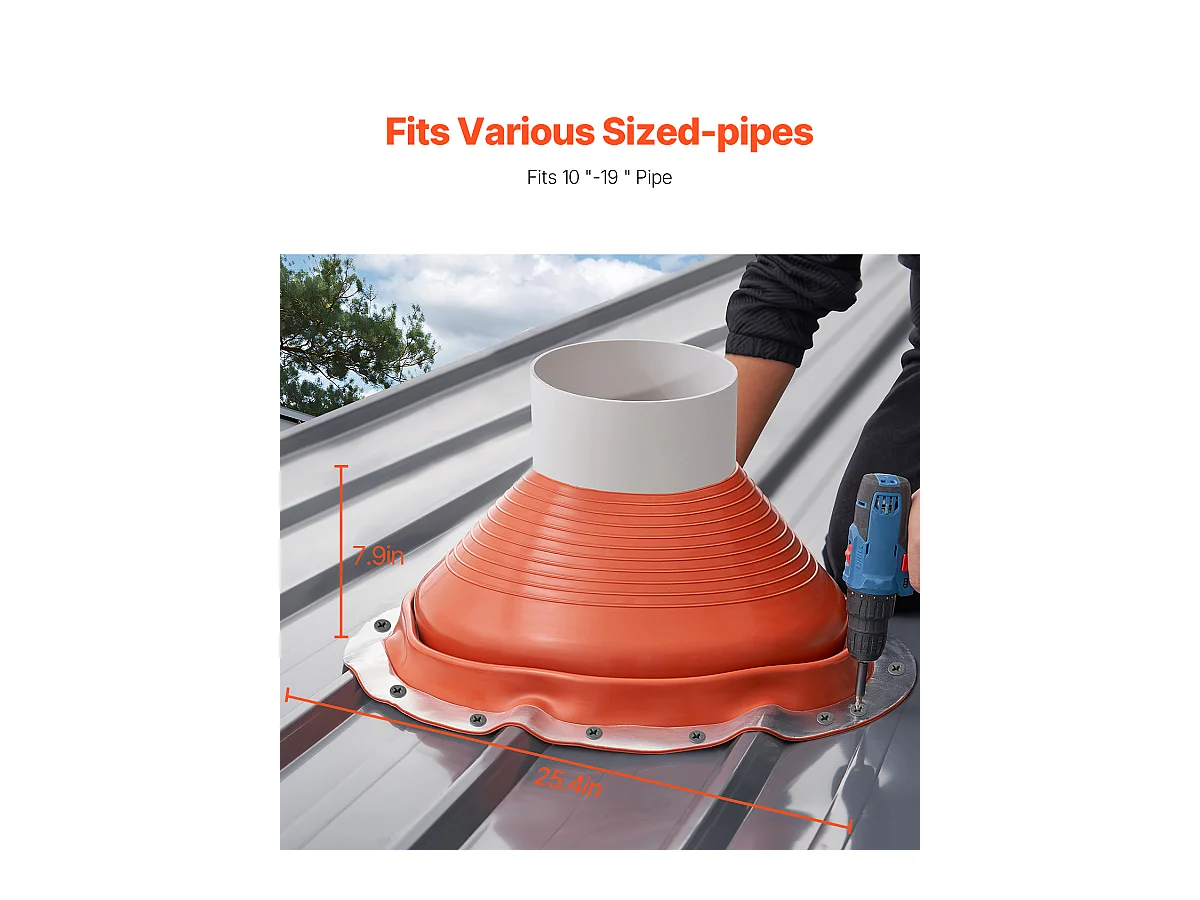 Soufflet de Solin de Tuyau SucceBuy de Toit en Silicone Rouge pour Tuyau de 25 à 48cm Haute Température