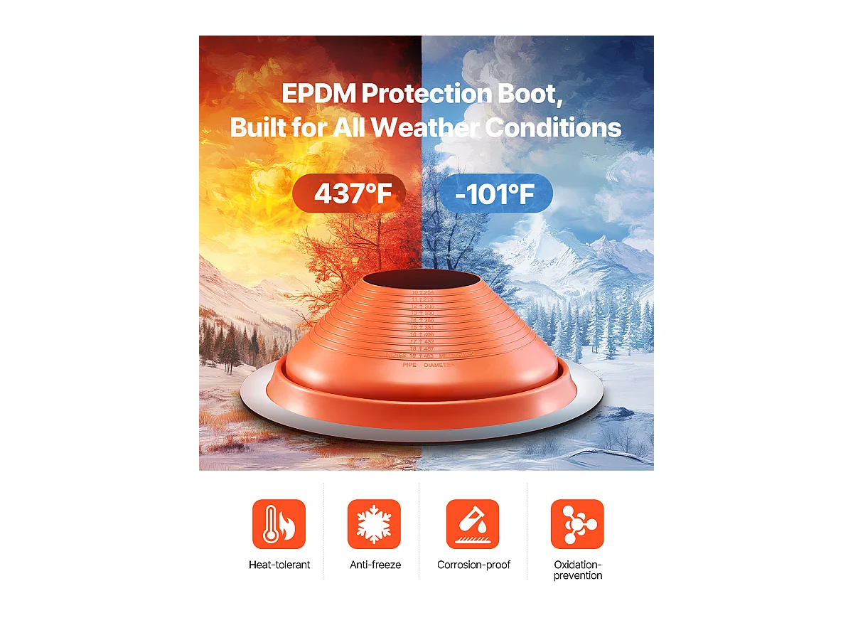 Soufflet de Solin de Tuyau SucceBuy de Toit en Silicone Rouge pour Tuyau de 25 à 48cm Haute Température
