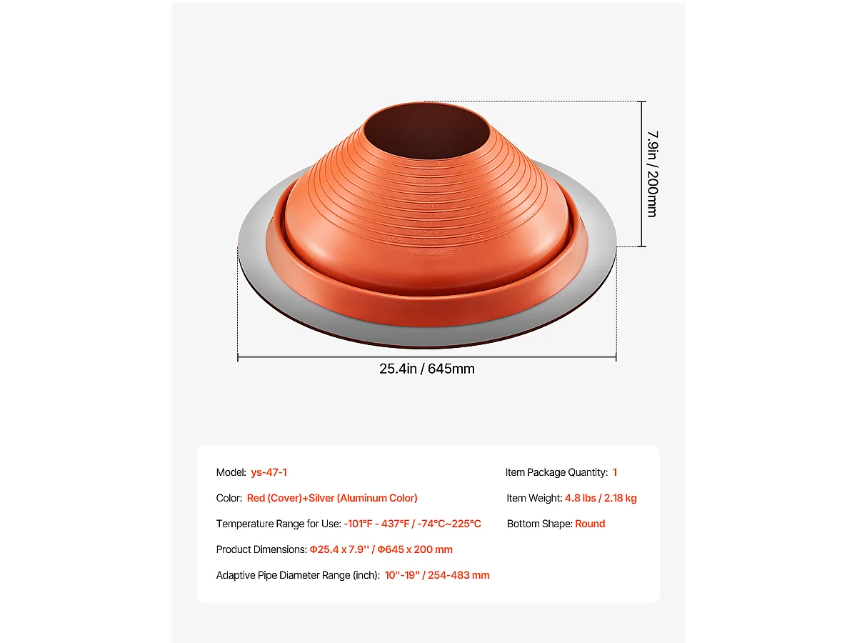 Soufflet de Solin de Tuyau SucceBuy de Toit en Silicone Rouge pour Tuyau de 25 à 48cm Haute Température