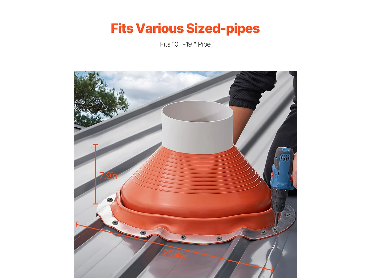 Soufflet de Solin de Tuyau SucceBuy de Toit en Silicone Rouge pour Tuyau de 25 à 48cm Haute Température