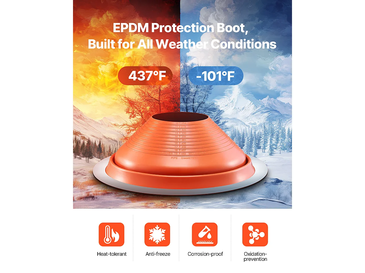 Soufflet de Solin de Tuyau SucceBuy de Toit en Silicone Rouge pour Tuyau de 25 à 48cm Haute Température