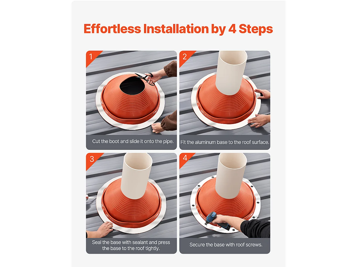 Soufflet de Solin de Tuyau SucceBuy de Toit en Silicone Rouge pour Tuyau de 25 à 48cm Haute Température