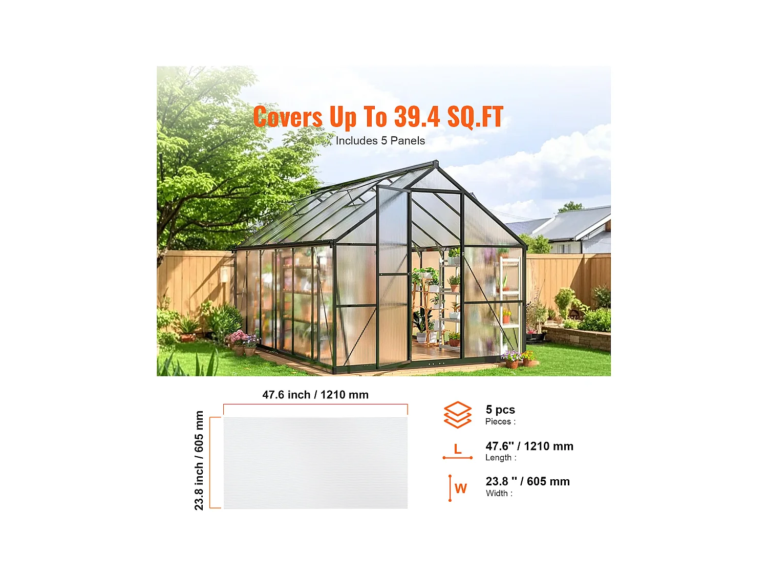Panneaux de Serre SucceBuy en Polycarbonate Lot de 5, 61cm X 122 cm X 0.8 cm Feuilles de Toit