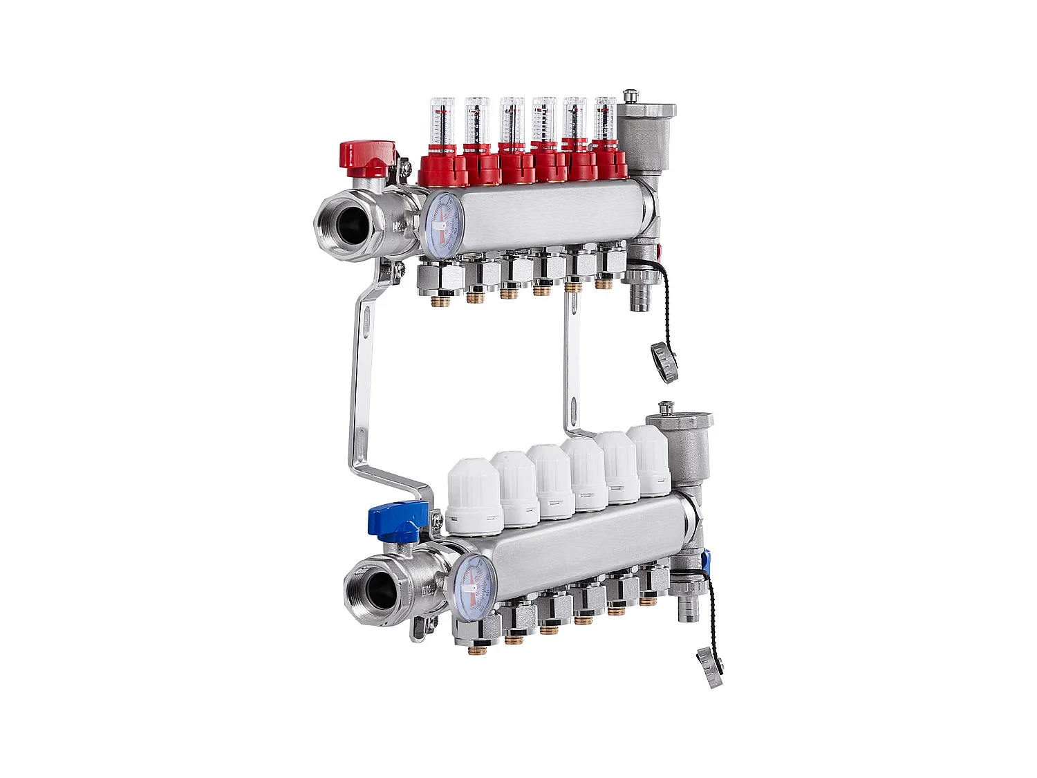 Collecteur de Chauffage Radiant SucceBuy à 6 Branches Ensemble de Collecteur de Chauffage par le Sol avec Tubes PEX de 2.54/5.08cm