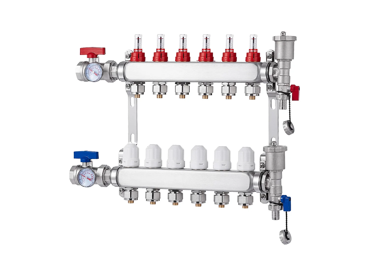 Collecteur de Chauffage Radiant SucceBuy à 6 Branches Ensemble de Collecteur de Chauffage par le Sol avec Tubes PEX de 2.54/5.08cm