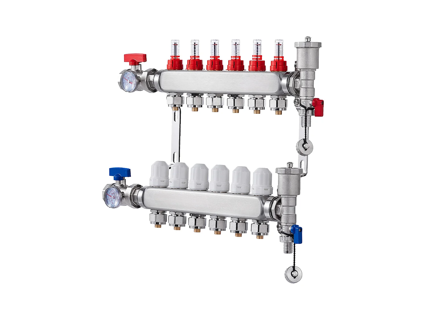 Collecteur de Chauffage Radiant SucceBuy à 6 Branches Ensemble de Collecteur de Chauffage par le Sol avec Tubes PEX de 2.54/5.08cm