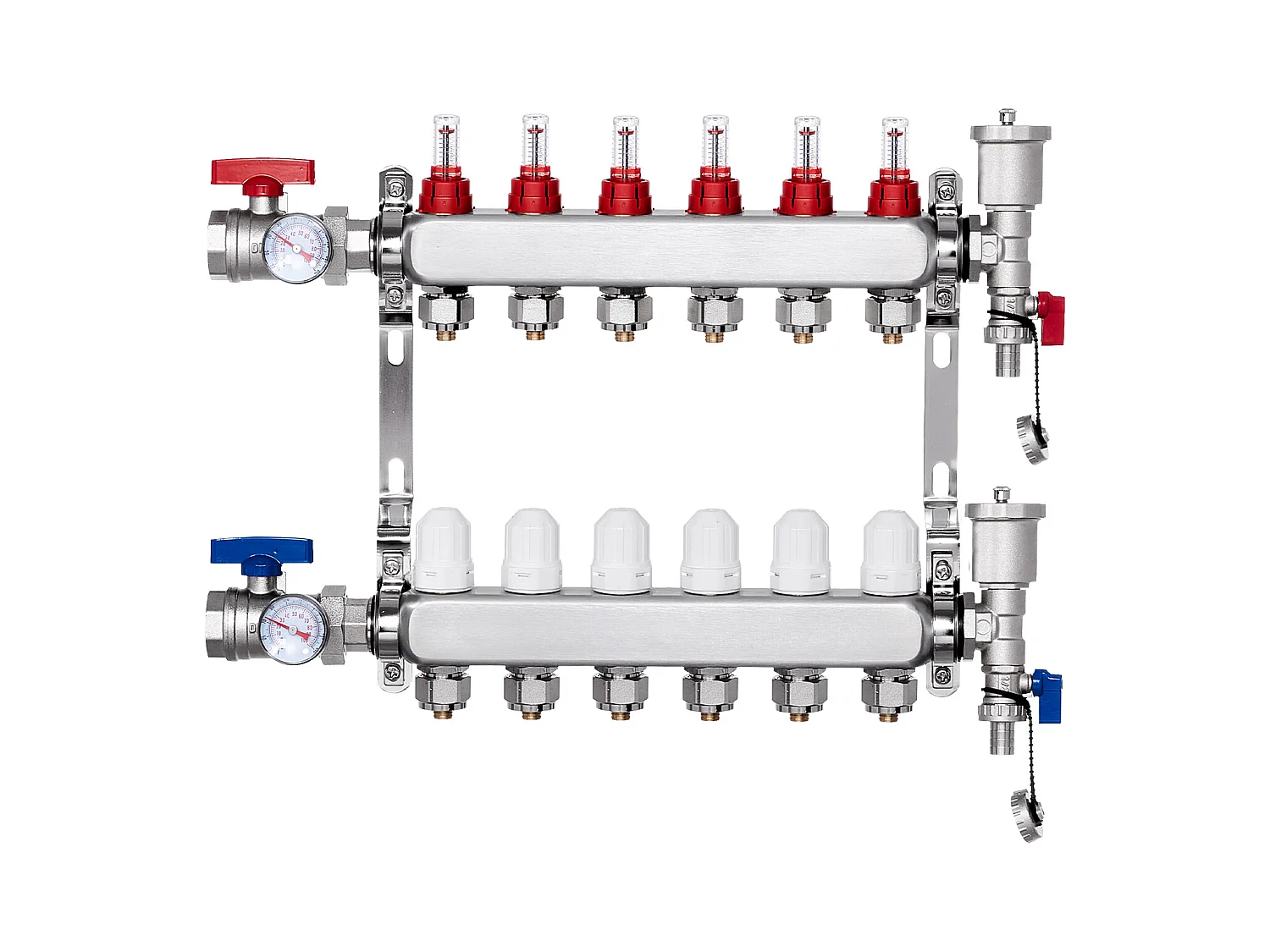 Collecteur de Chauffage Radiant SucceBuy à 6 Branches Ensemble de Collecteur de Chauffage par le Sol avec Tubes PEX de 2.54/5.08cm