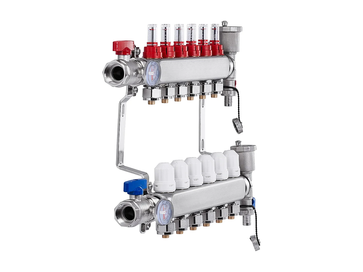 Collecteur de Chauffage Radiant SucceBuy à 6 Branches Ensemble de Collecteur de Chauffage par le Sol avec Tubes PEX de 2.54/5.08cm