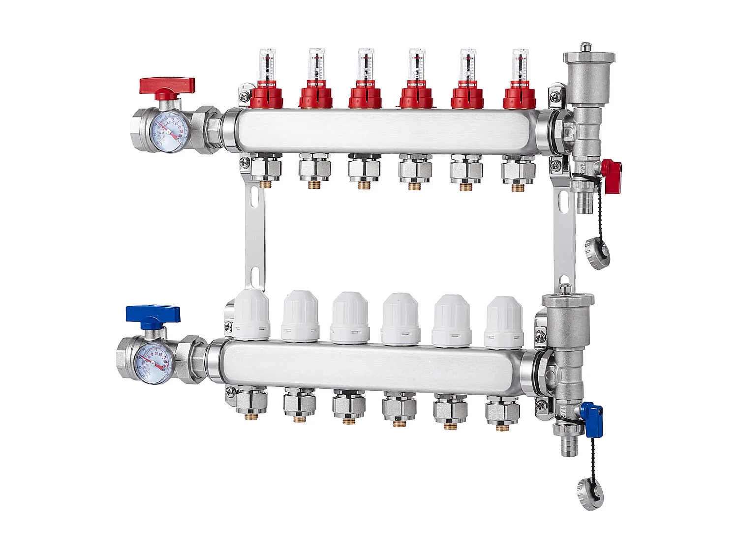 Collecteur de Chauffage Radiant SucceBuy à 6 Branches Ensemble de Collecteur de Chauffage par le Sol avec Tubes PEX de 2.54/5.08cm