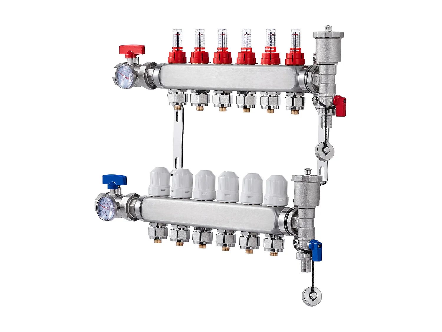 Collecteur de Chauffage Radiant SucceBuy à 6 Branches Ensemble de Collecteur de Chauffage par le Sol avec Tubes PEX de 2.54/5.08cm