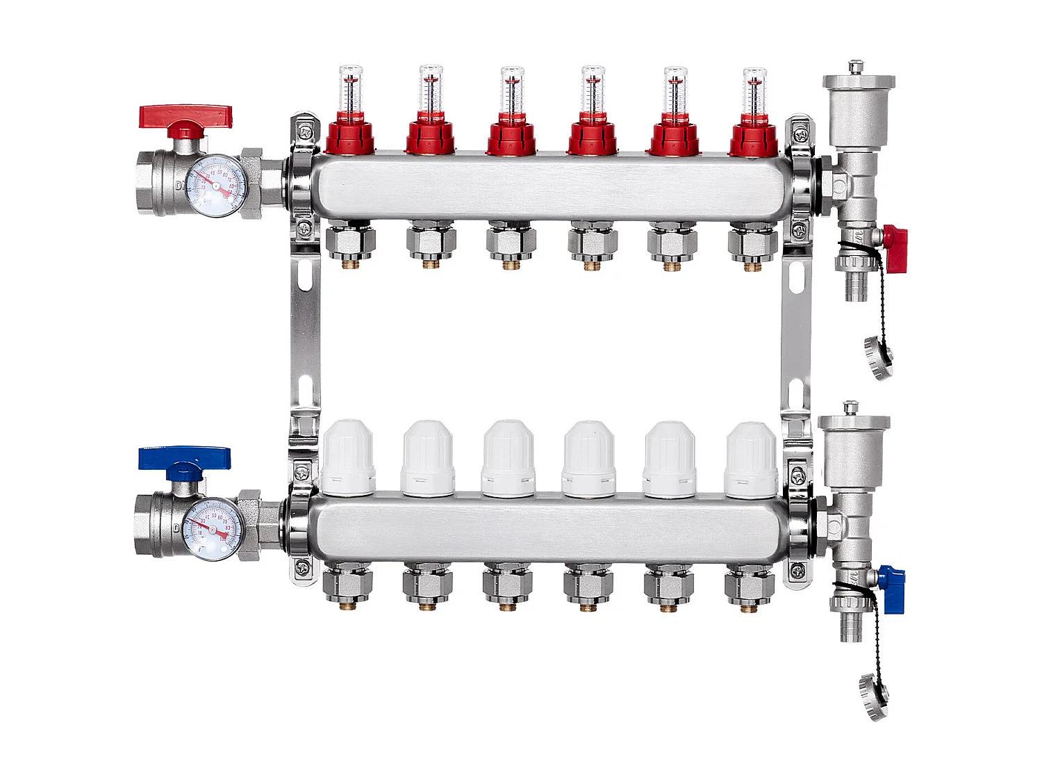 Collecteur de Chauffage Radiant SucceBuy à 6 Branches Ensemble de Collecteur de Chauffage par le Sol avec Tubes PEX de 2.54/5.08cm