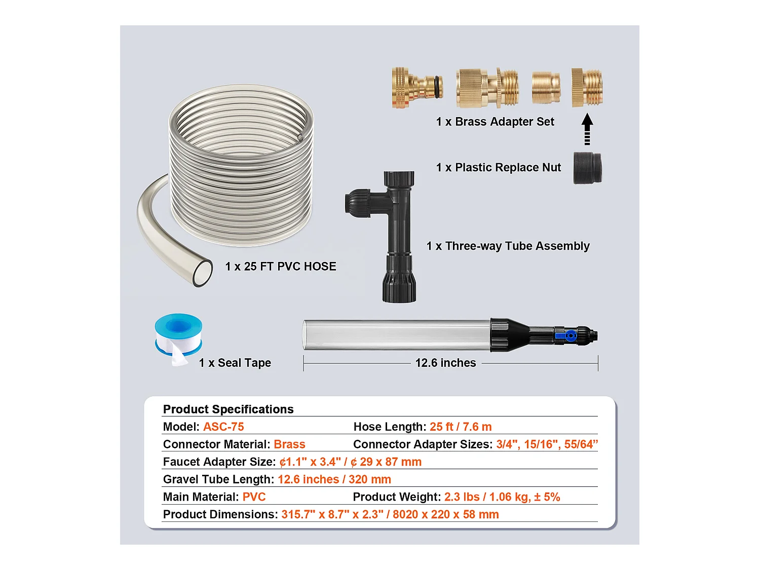 Aspiratore per Acuarii SucceBuy, Sifone con Tubo PVC 7,6 m