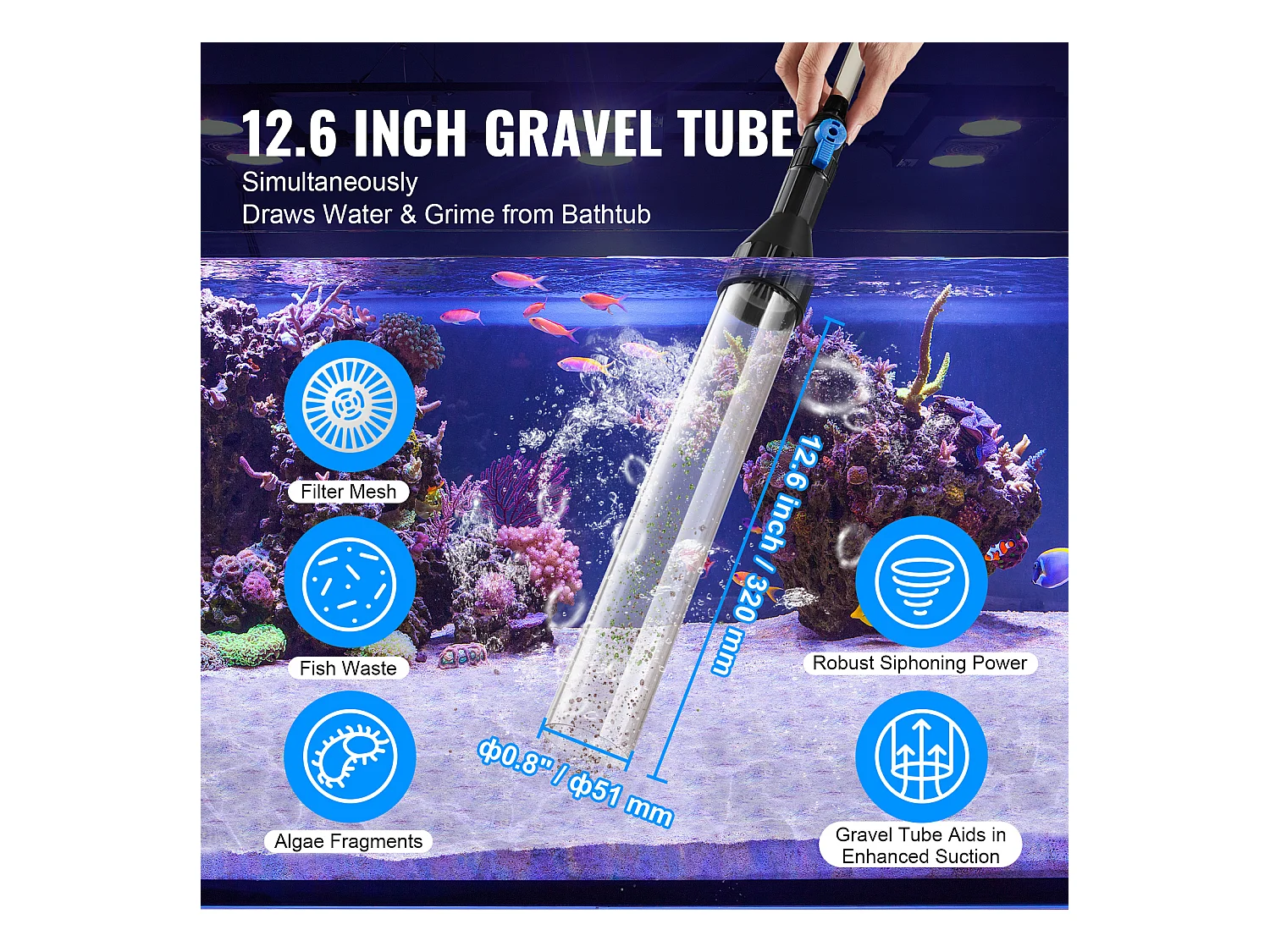 Aspiratore per Acuarii SucceBuy, Sifone con Tubo PVC 7,6 m