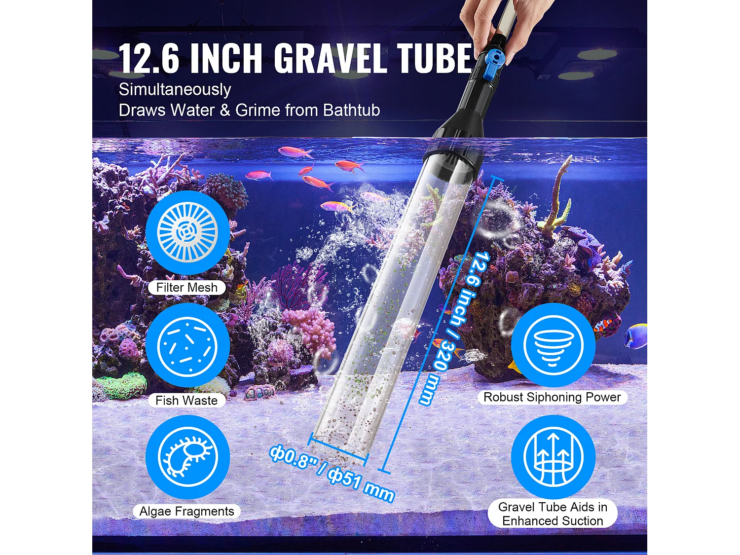 Aspirateur à Gravier pour Aquarium SucceBuy, Siphon en Tuyau PVC 7,6 m