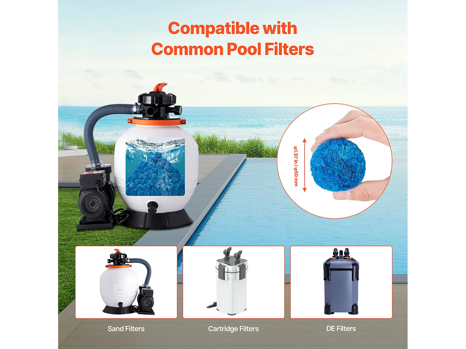 Boules de Filtre de Piscine SucceBuy, Médias de Filtre Bleus Réutilisables de Sable pour des Piscines, 1,4 kg