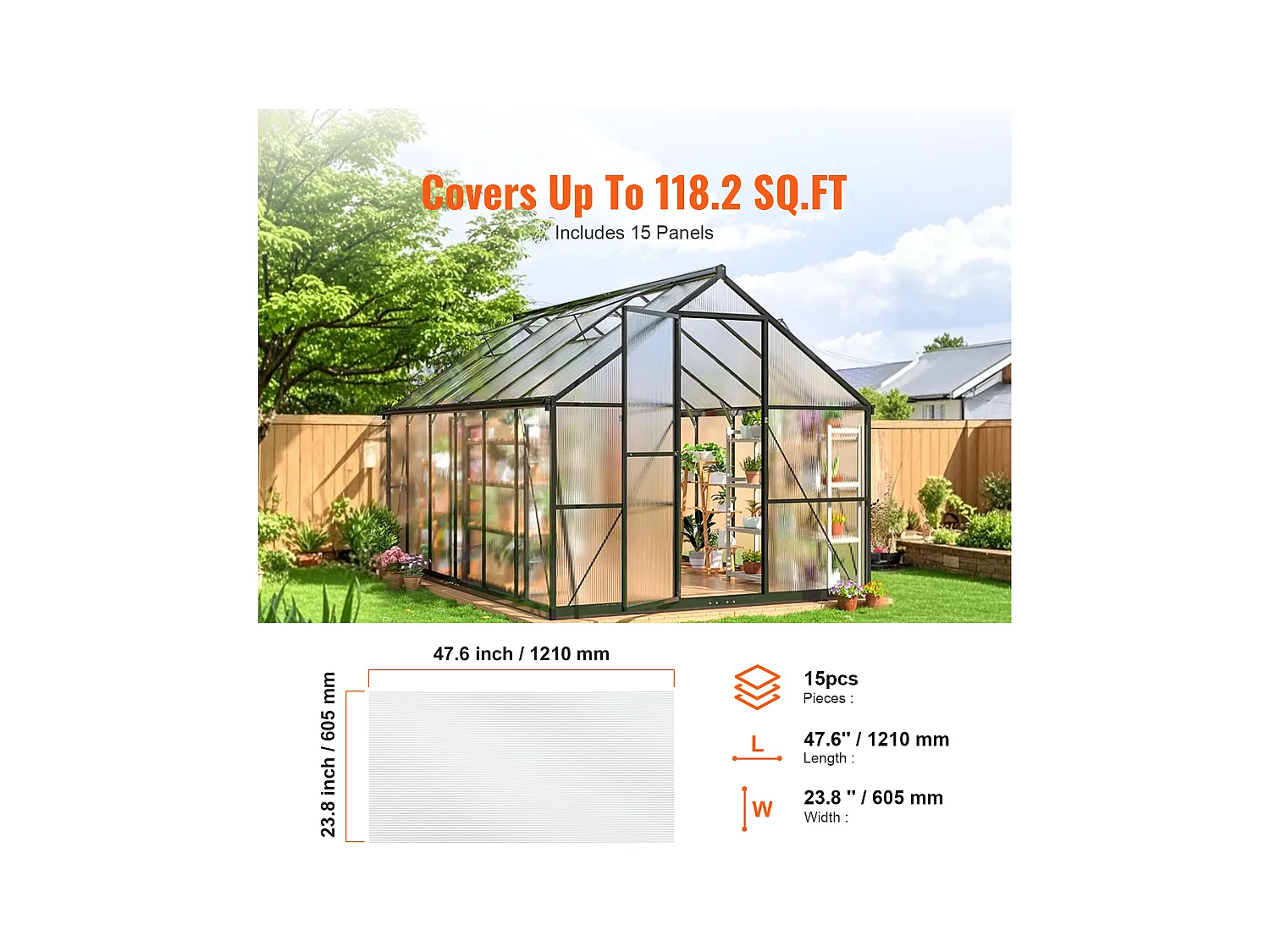 Panneaux de Serre SucceBuy en Polycarbonate Lot de 15, 61cm X 122 cm x 0.6cm Feuilles de Toit