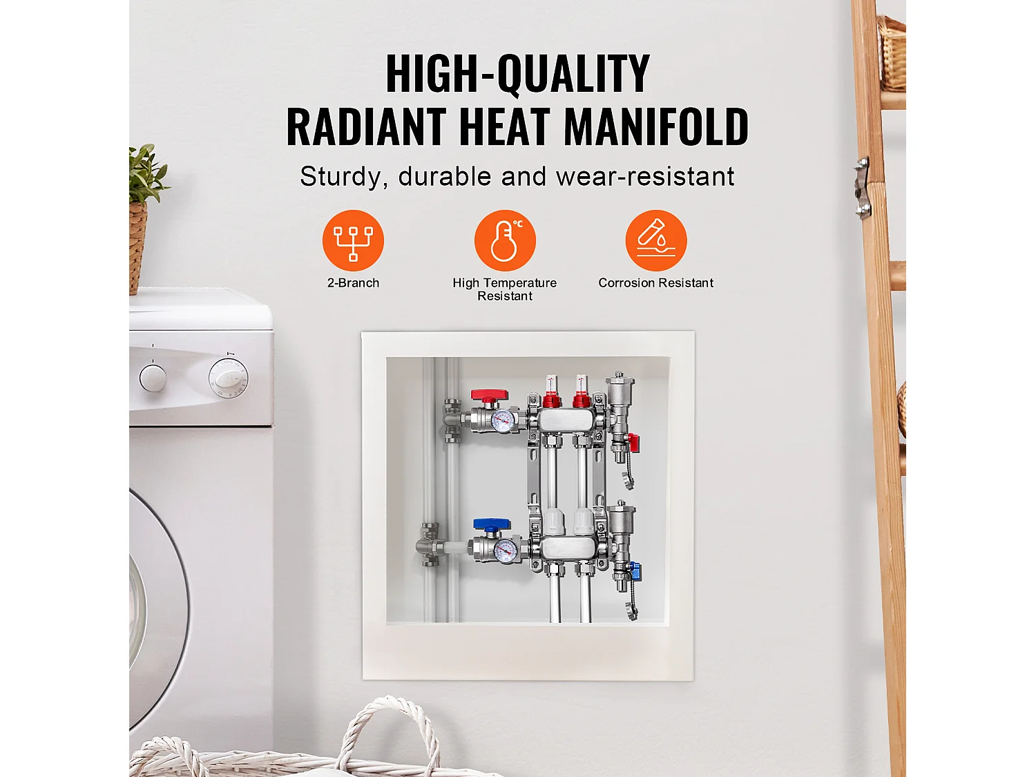 Ensemble de Chauffage SucceBuy par le Sol avec Collecteur de Chaleur Radiante à 2 Branches et Tubes PEX de 2.54/5.08cm
