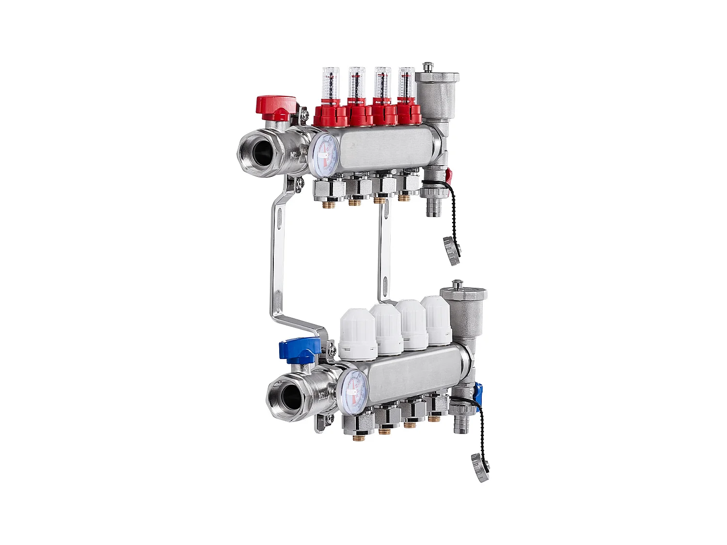 Collecteur de Chauffage Radiant SucceBuy à 4 Branches Ensemble de Collecteur de Chauffage par le Sol avec Tubes PEX de 2.54/5.08cm