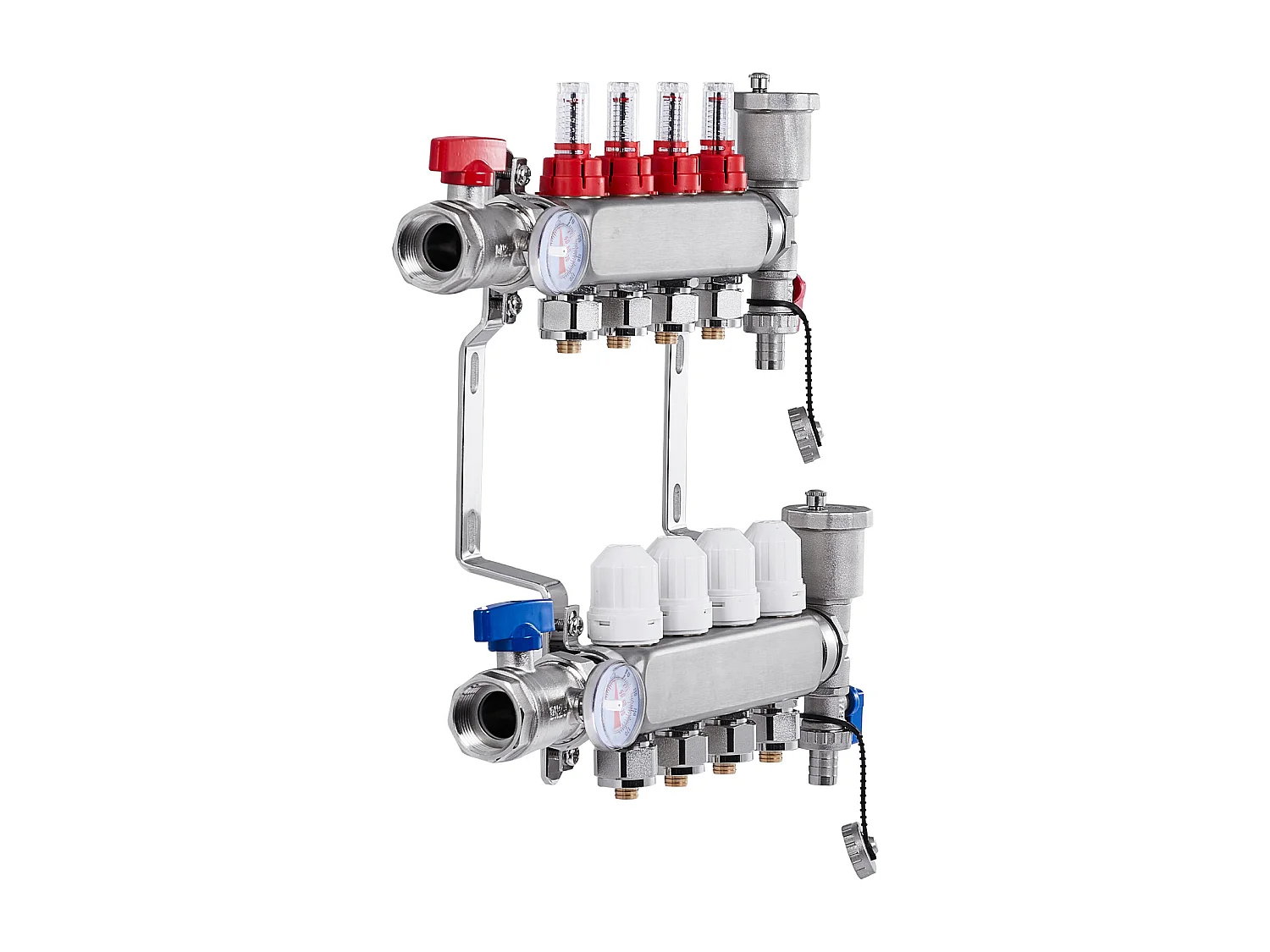 Collecteur de Chauffage Radiant SucceBuy à 4 Branches Ensemble de Collecteur de Chauffage par le Sol avec Tubes PEX de 2.54/5.08cm