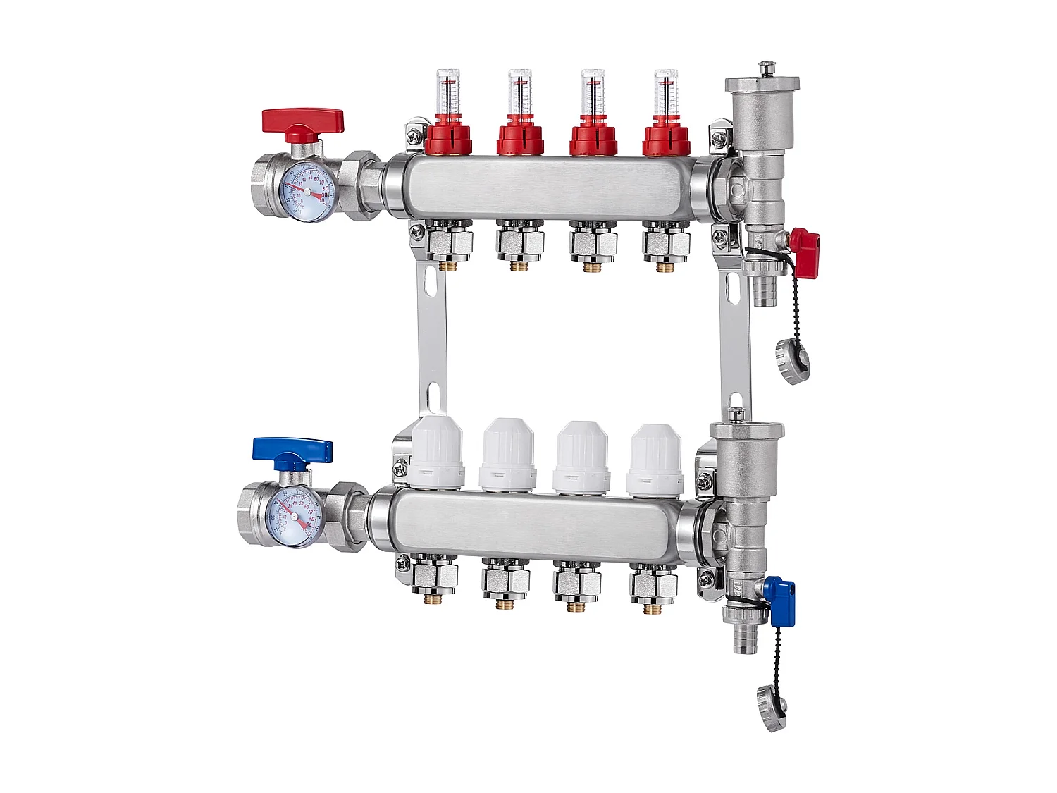 Collecteur de Chauffage Radiant SucceBuy à 4 Branches Ensemble de Collecteur de Chauffage par le Sol avec Tubes PEX de 2.54/5.08cm