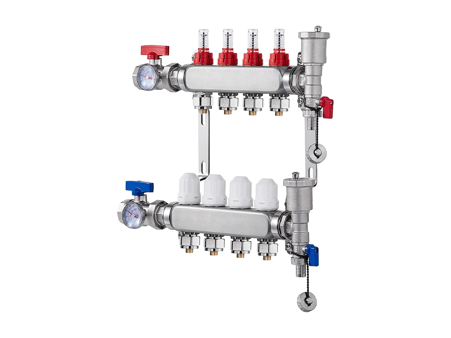 Collecteur de Chauffage Radiant SucceBuy à 4 Branches Ensemble de Collecteur de Chauffage par le Sol avec Tubes PEX de 2.54/5.08cm