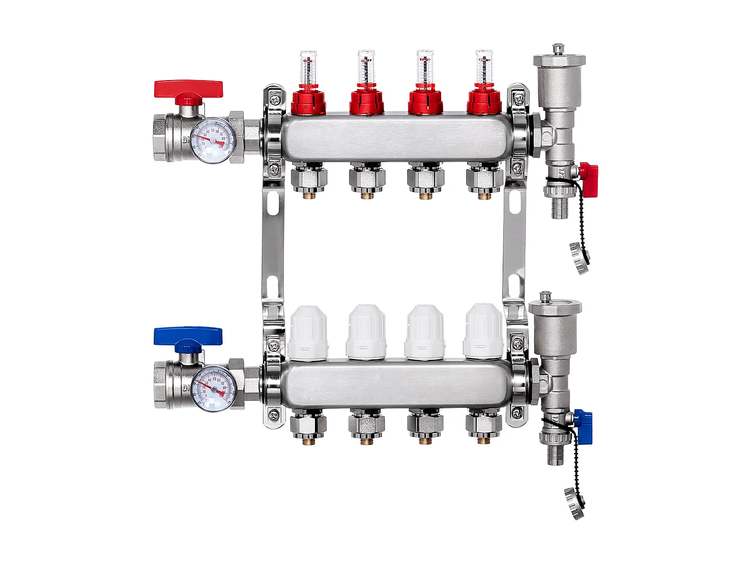 Collecteur de Chauffage Radiant SucceBuy à 4 Branches Ensemble de Collecteur de Chauffage par le Sol avec Tubes PEX de 2.54/5.08cm