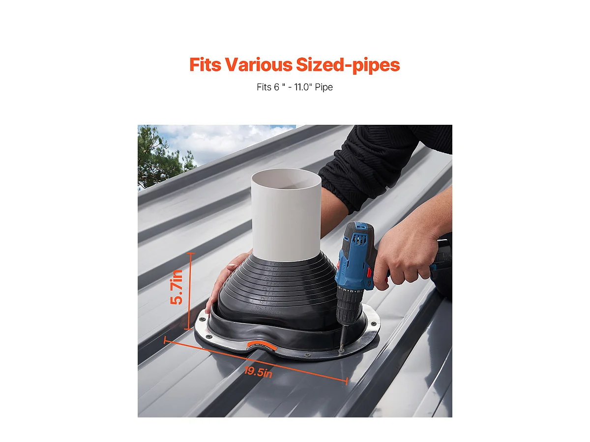 Kołnierze Uszczelniające do Rur SucceBuy Zestaw 2 Szt. do Rur Dachowych od 15 do 28 cm, Elastyczny EPDM, Odporny na Wysokie Temperatury, Podstawa z Trwałego Metalu