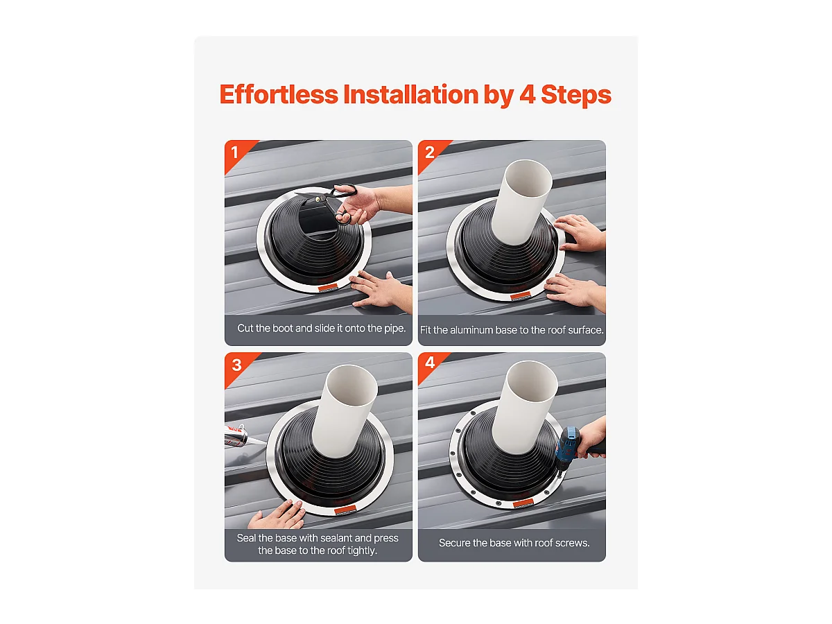 Bottes de Solin pour Tuyaux SucceBuy Lot de 2 de Toit pour Tuyaux de 15 à 28 cm, EDPM Flexible, Résistant aux Hautes Températures, Base en Métal Durable