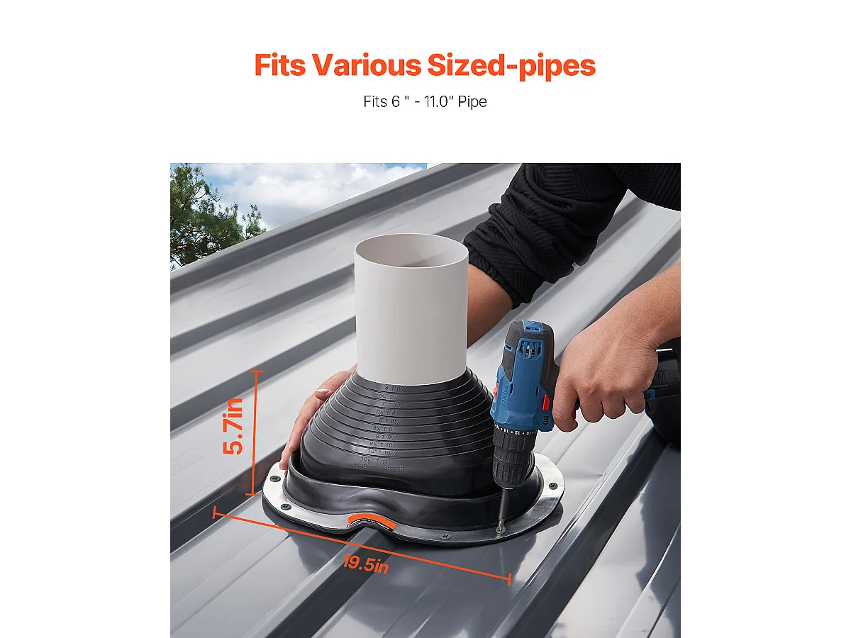 Bottes de Solin pour Tuyaux SucceBuy Lot de 2 de Toit pour Tuyaux de 15 à 28 cm, EDPM Flexible, Résistant aux Hautes Températures, Base en Métal Durable