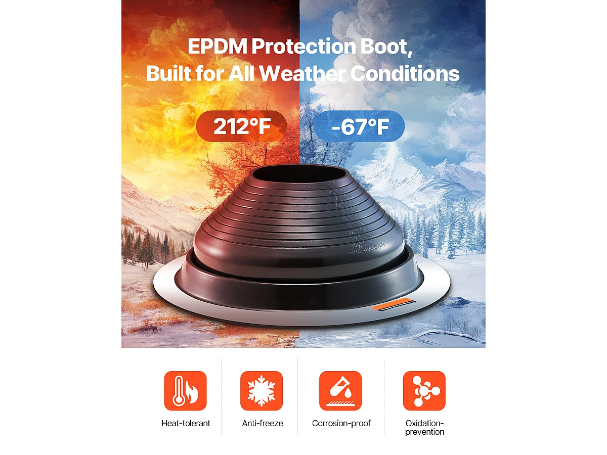 Bottes de Solin pour Tuyaux SucceBuy Lot de 2 de Toit pour Tuyaux de 15 à 28 cm, EDPM Flexible, Résistant aux Hautes Températures, Base en Métal Durable