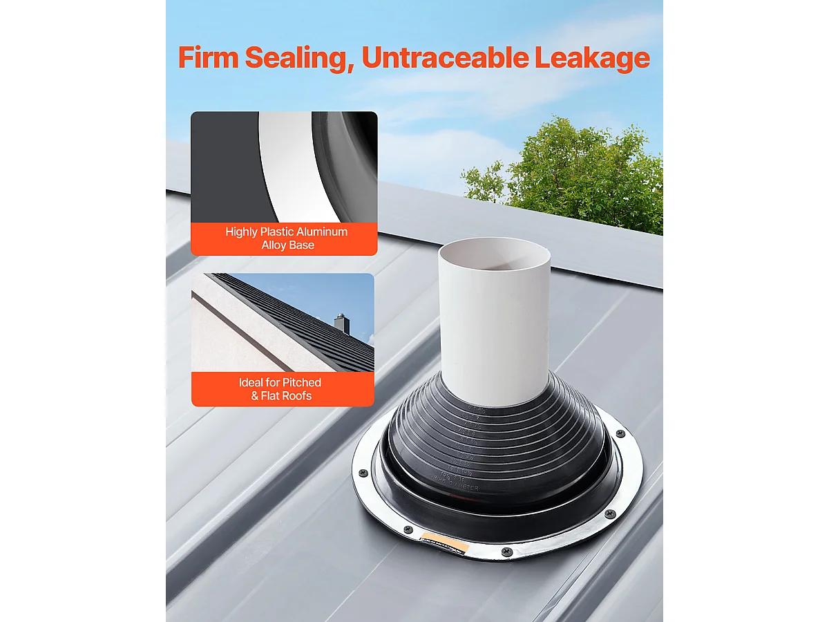 Bottes de Solin pour Tuyaux SucceBuy Lot de 2 de Toit pour Tuyaux de 15 à 28 cm, EDPM Flexible, Résistant aux Hautes Températures, Base en Métal Durable