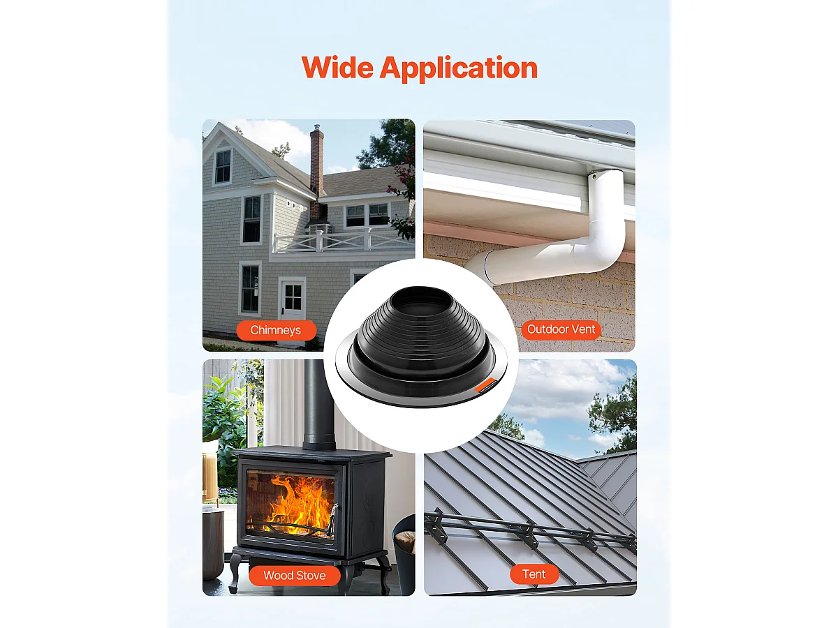 Bottes de Solin pour Tuyaux SucceBuy Lot de 2 de Toit pour Tuyaux de 15 à 28 cm, EDPM Flexible, Résistant aux Hautes Températures, Base en Métal Durable