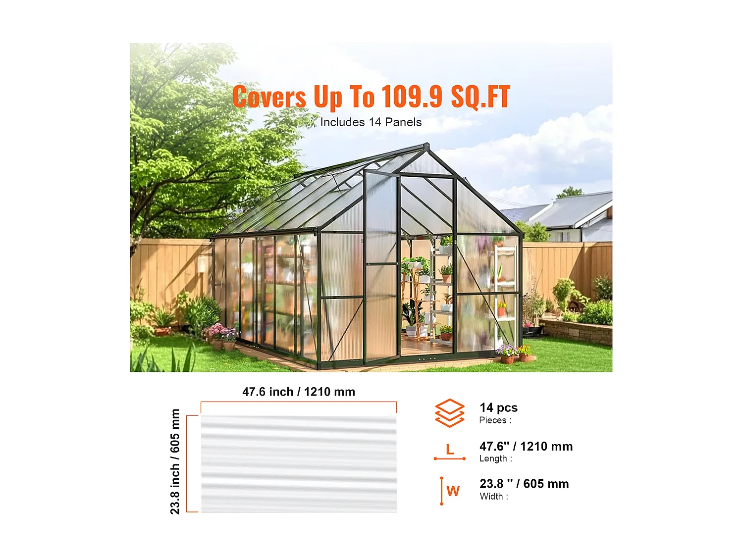 Panneaux de Serre SucceBuy en Polycarbonate Lot de 14, 61cm X 122 cm X 0.8 cm, Feuilles de Toit, Protection UV, Imperméable, Résistance aux Chocs pour Jardin