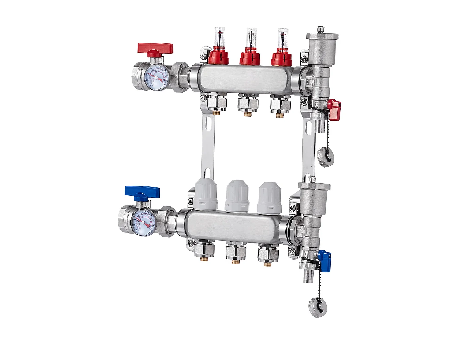 Collecteur de Chauffage Radiant SucceBuy à 3 Branches Ensemble de Collecteur de Chauffage par le Sol avec Tubes PEX de 2.54/5.08cm