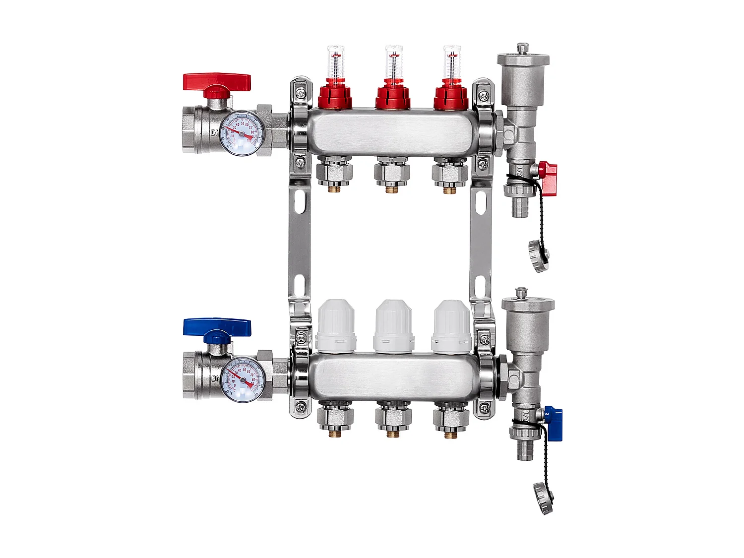 Collecteur de Chauffage Radiant SucceBuy à 3 Branches Ensemble de Collecteur de Chauffage par le Sol avec Tubes PEX de 2.54/5.08cm