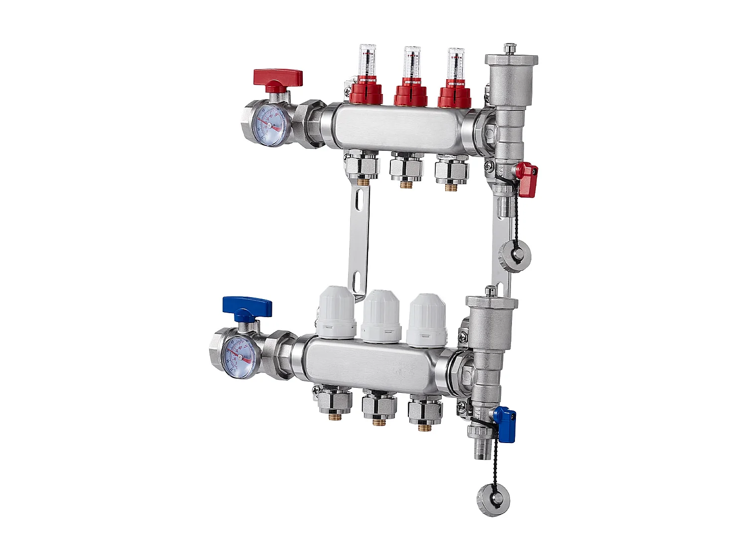 Collecteur de Chauffage Radiant SucceBuy à 3 Branches Ensemble de Collecteur de Chauffage par le Sol avec Tubes PEX de 2.54/5.08cm