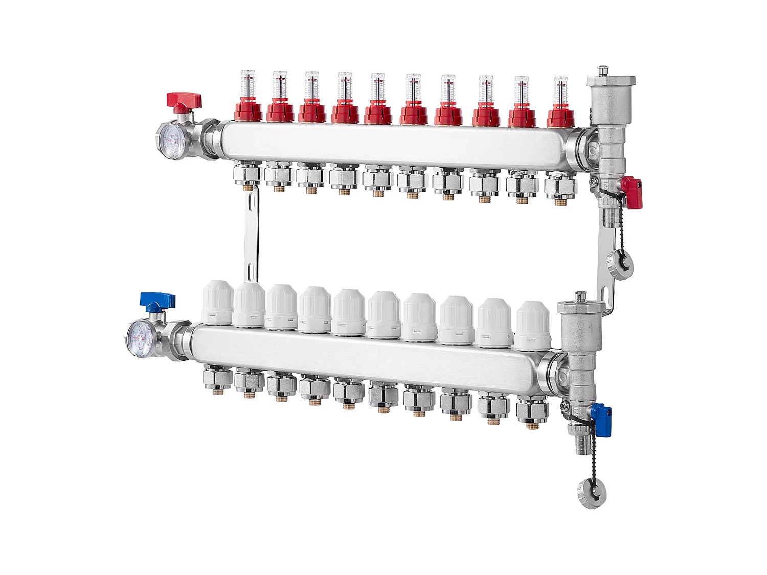Collecteur de Chauffage Radiant SucceBuy à 10 Branches Ensemble de Collecteur de Chauffage par le Sol avec Tubes PEX de 2.54/5.08cm