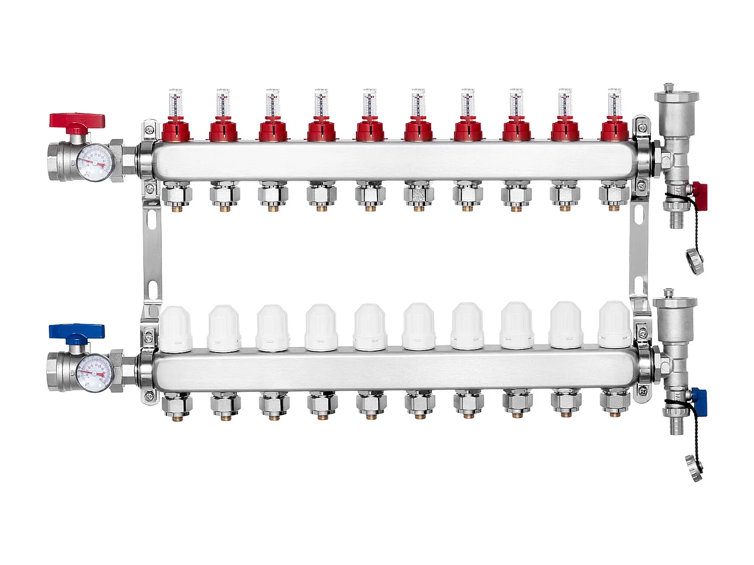 Collecteur de Chauffage Radiant SucceBuy à 10 Branches Ensemble de Collecteur de Chauffage par le Sol avec Tubes PEX de 2.54/5.08cm