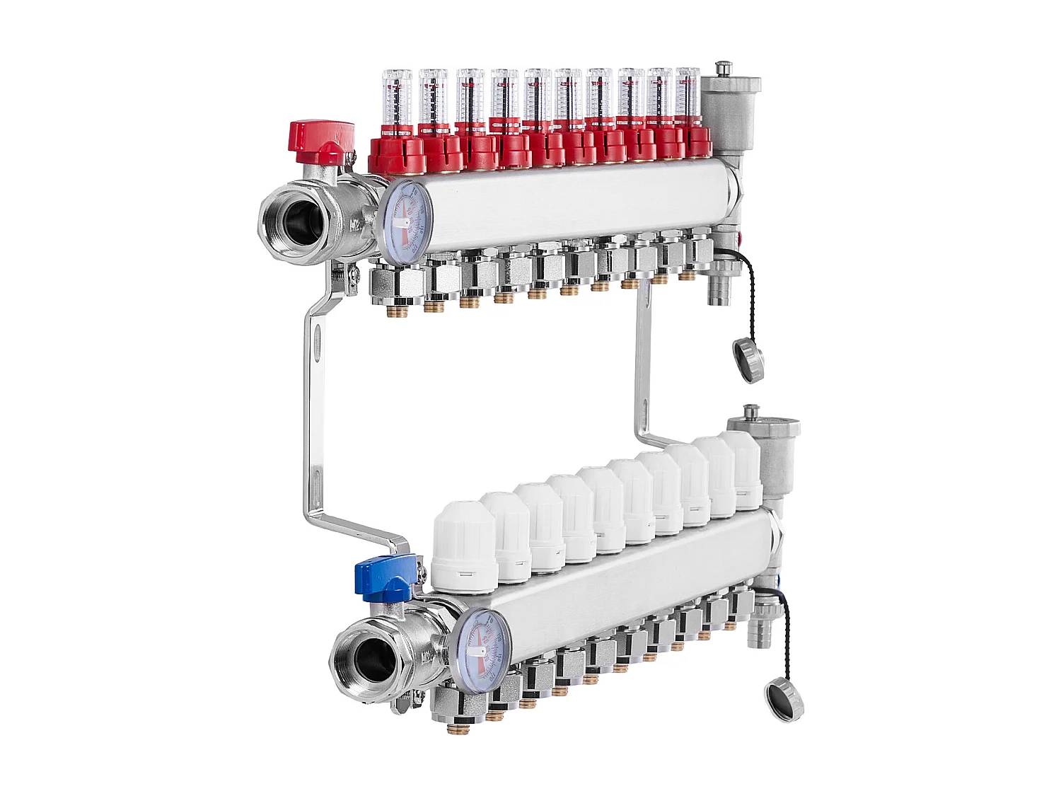 Collecteur de Chauffage Radiant SucceBuy à 10 Branches Ensemble de Collecteur de Chauffage par le Sol avec Tubes PEX de 2.54/5.08cm