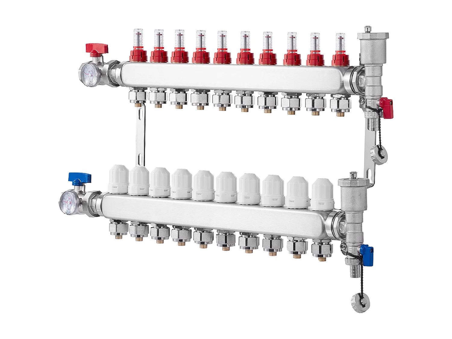 Collecteur de Chauffage Radiant SucceBuy à 10 Branches Ensemble de Collecteur de Chauffage par le Sol avec Tubes PEX de 2.54/5.08cm
