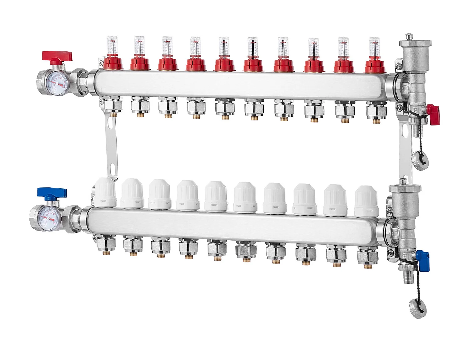 Collecteur de Chauffage Radiant SucceBuy à 10 Branches Ensemble de Collecteur de Chauffage par le Sol avec Tubes PEX de 2.54/5.08cm
