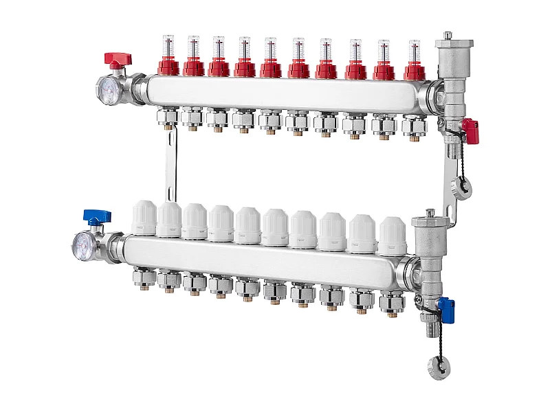 Strahlungsheizungskollektor SucceBuy mit 10 Abgängen Set für Fußbodenheizungskollektor mit PEX-Rohren 2.54/5.08cm
