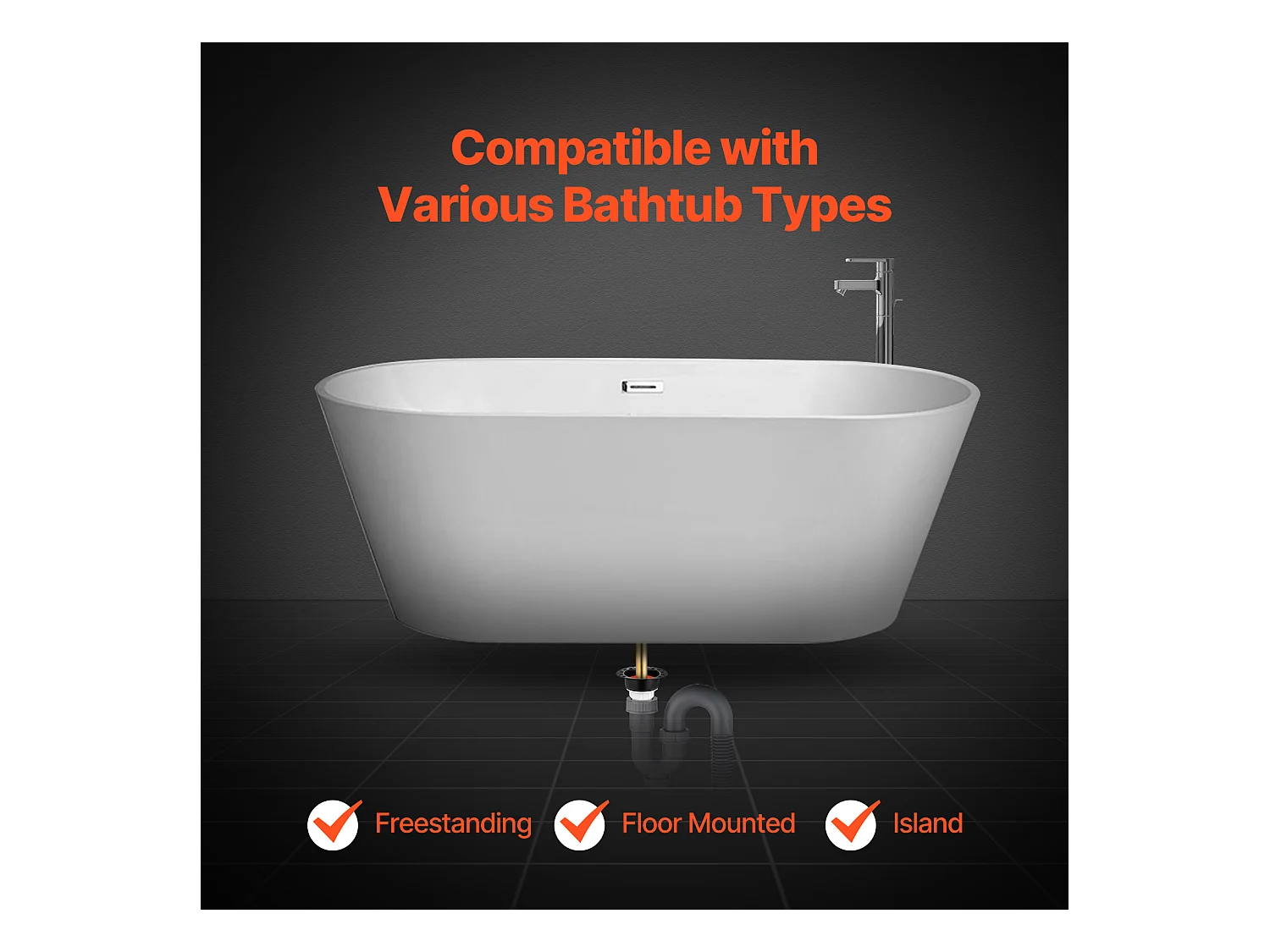 Ablassset für Freistehende Badewannen SucceBuy, Badewannenablauf Ohne Anschluss mit PVC-Adapter