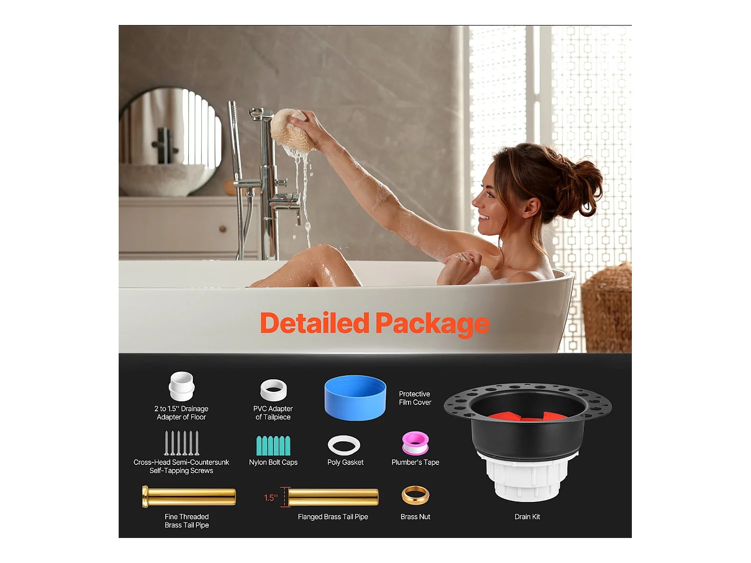 Ablassset für Freistehende Badewannen SucceBuy, Badewannenablauf Ohne Anschluss mit PVC-Adapter