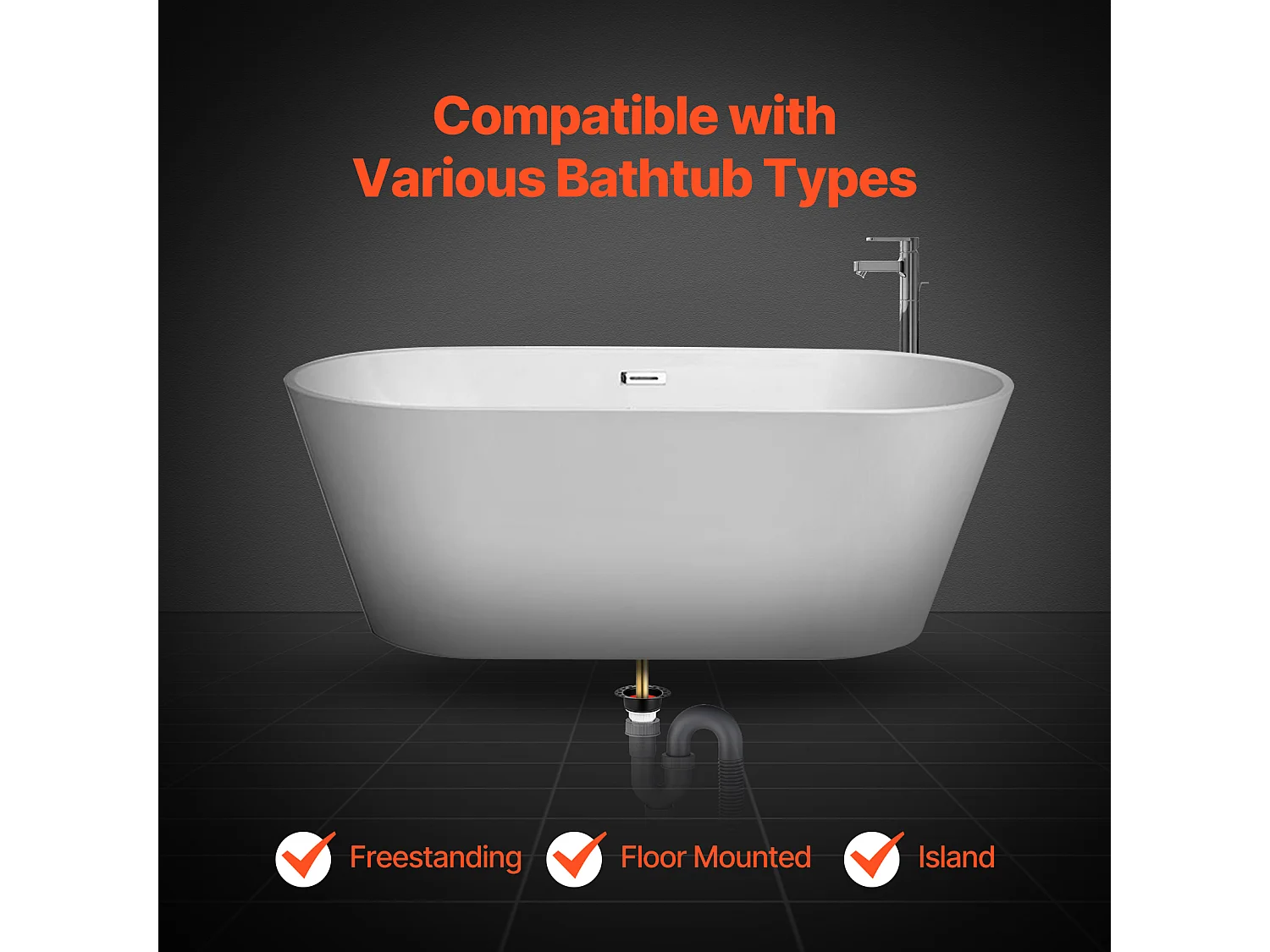 Kit de Vidange de Baignoire Autoportante SucceBuy, Drain Brut avec Adaptateur en PVC