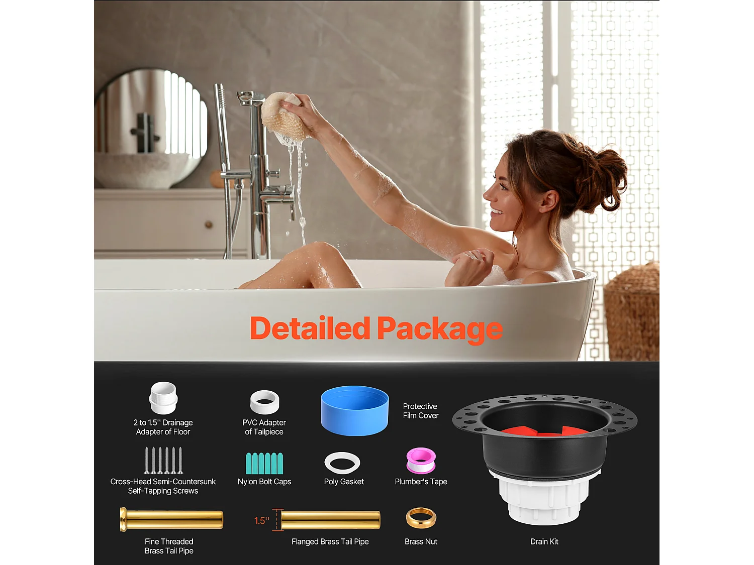 Kit de Vidange de Baignoire Autoportante SucceBuy, Drain Brut avec Adaptateur en PVC