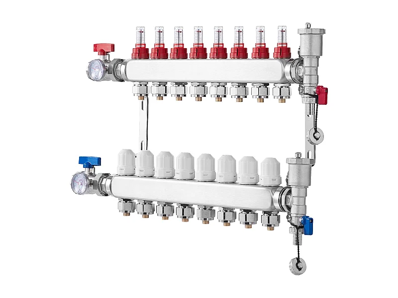 Collettore PEX a 8 Rami SucceBuy per Riscaldamento a Pavimento con Adattatori 2.54/5.08cm