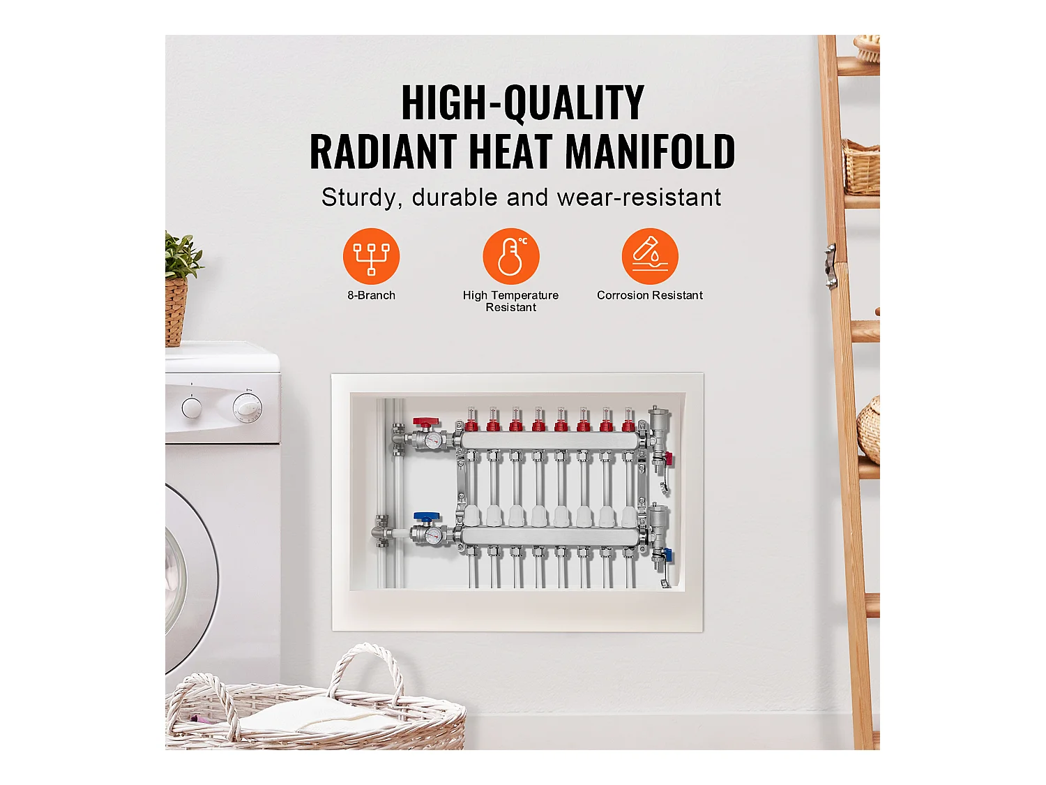 Collecteur PEX à 8 Branches SucceBuy pour Chauffage par le Sol avec Adaptateurs 2.54/5.08cm