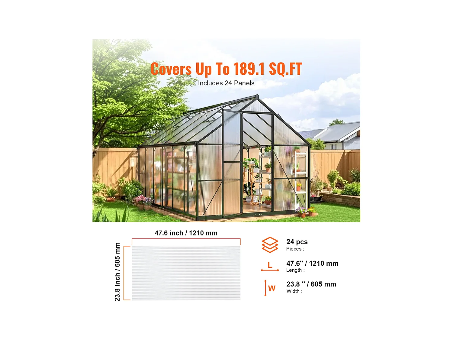 Gewächshausplatten SucceBuy aus Polycarbonat für Gewächshaus Satz zu 24, 61cm X 122 cm X 0.4 cm