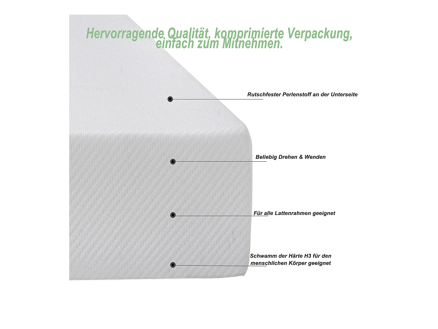 Komfortmatratze - 140 x 200 cm - mit Antirutschpartikeln - atmungsaktiv und langlebig - Schaumstoff - weiß